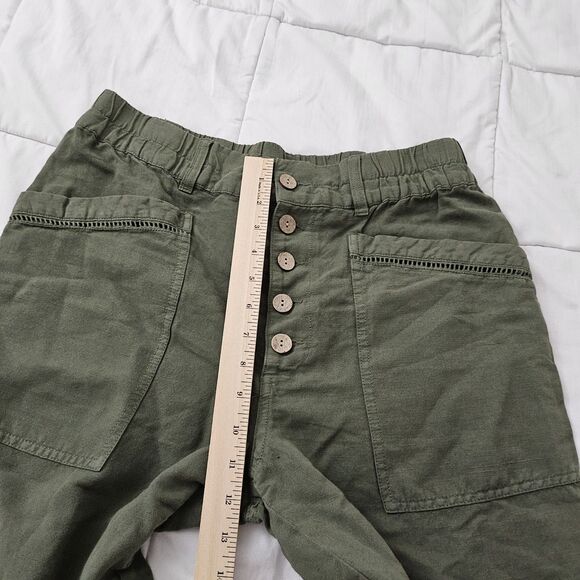 Sundance Rivera Pants 10 Green Straight Leg Linen Cotton High-Rise Button Fly - Picture 8 of 9